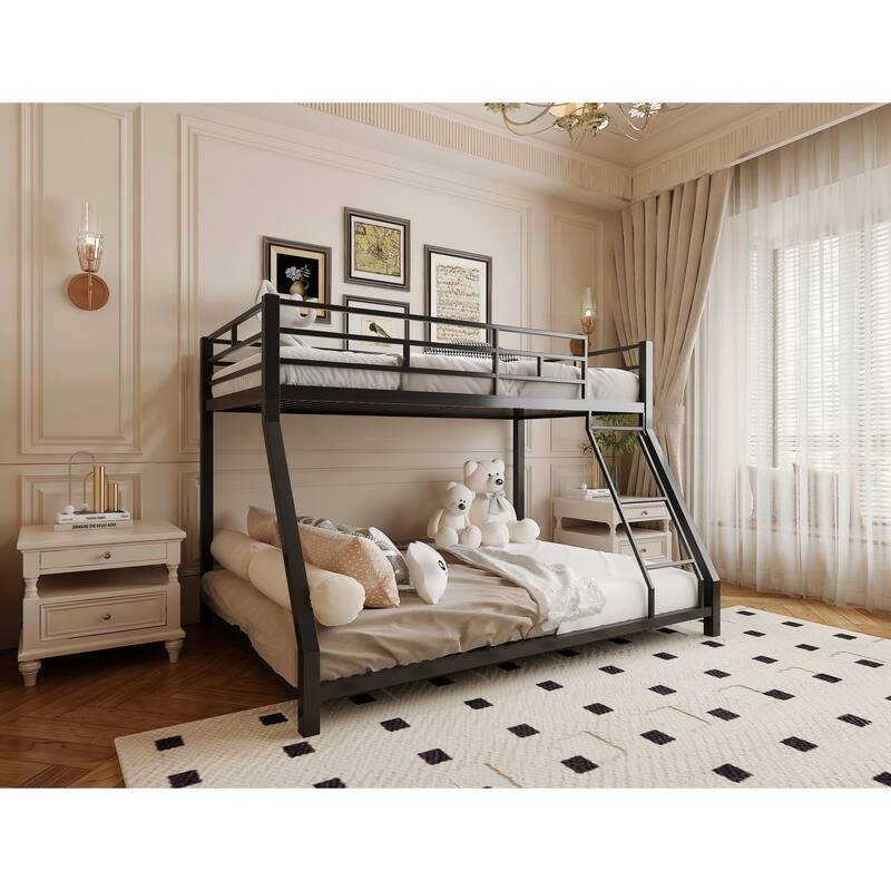 Sturdy Metal Twin Bunk Bed with Safety Guardrail & Ladder for Kids & Adults - Black