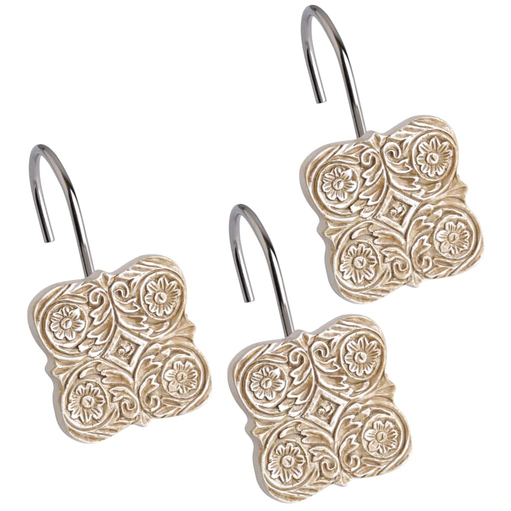 Creative Scents Victoria Beige Shower Curtain Hooks - Set of 12