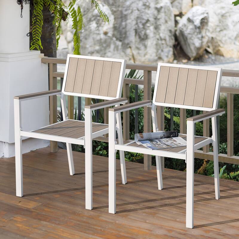 Patio 2-Piece Dining Chairs, Outdoor Faux Wood Chairs Stackable Design