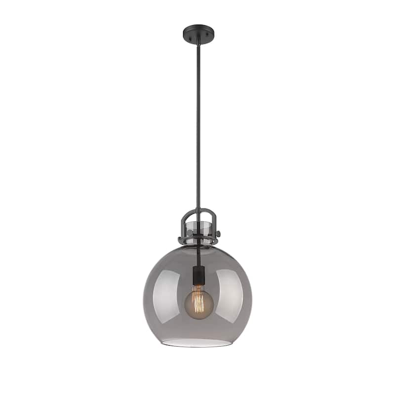Innovations Lighting Newton Sphere - 1 Light 14" Stem Hung Pendant - Matte Black/Light Smoke