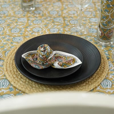 Fabdivine Handmade Block Print Cotton Table Cover Farmhouse Dining Kitchen Decor Gift