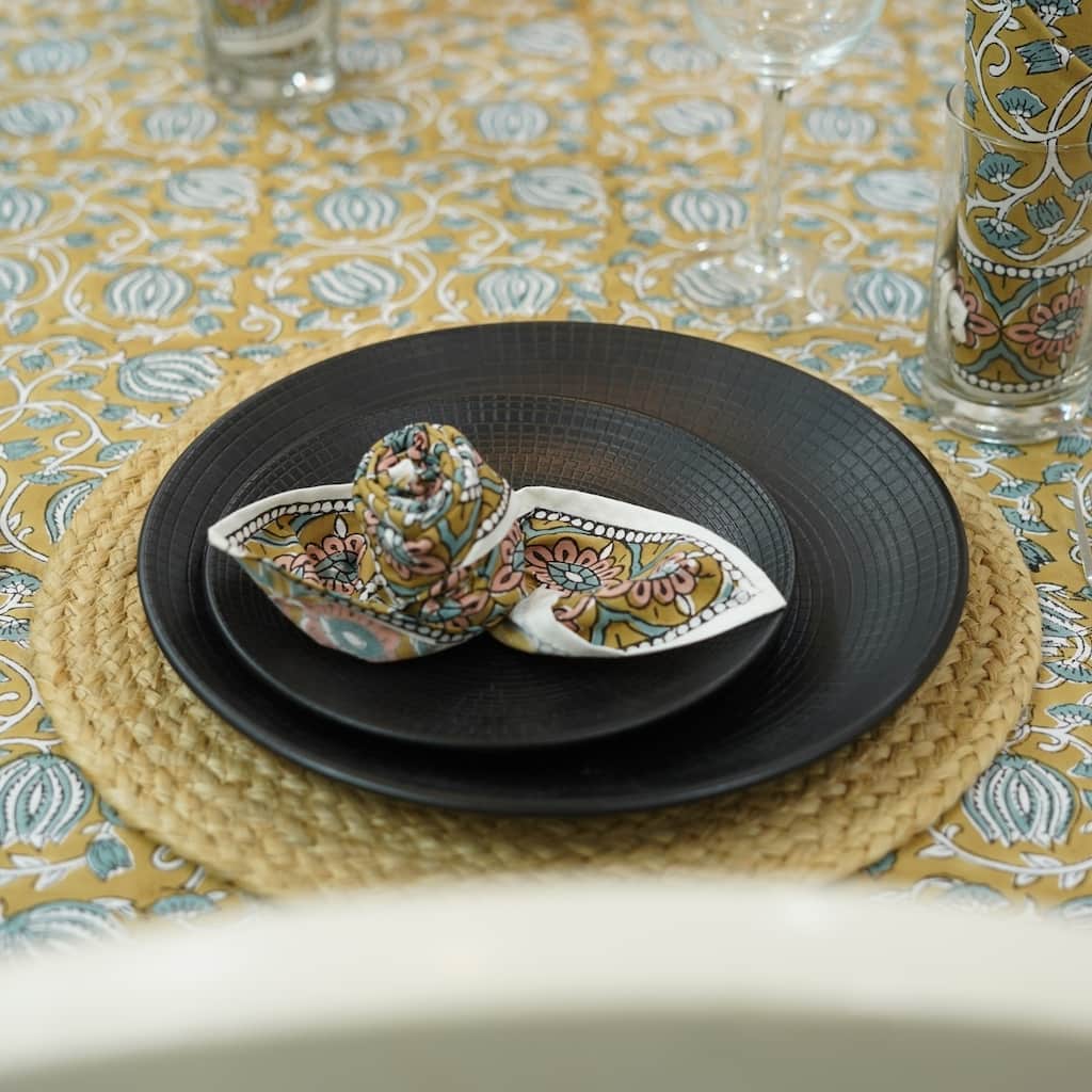 Fabdivine Handmade Block Print Cotton Table Cover Farmhouse Dining Kitchen Decor Gift
