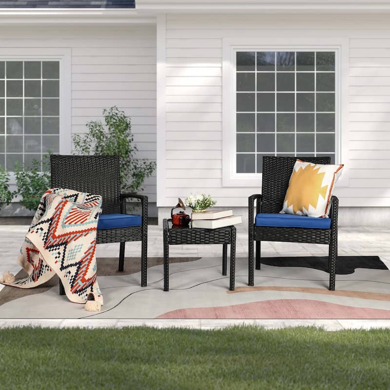 Vrakae 3 Piece Outdoor Patio Rattan Wicker Furniture Set
