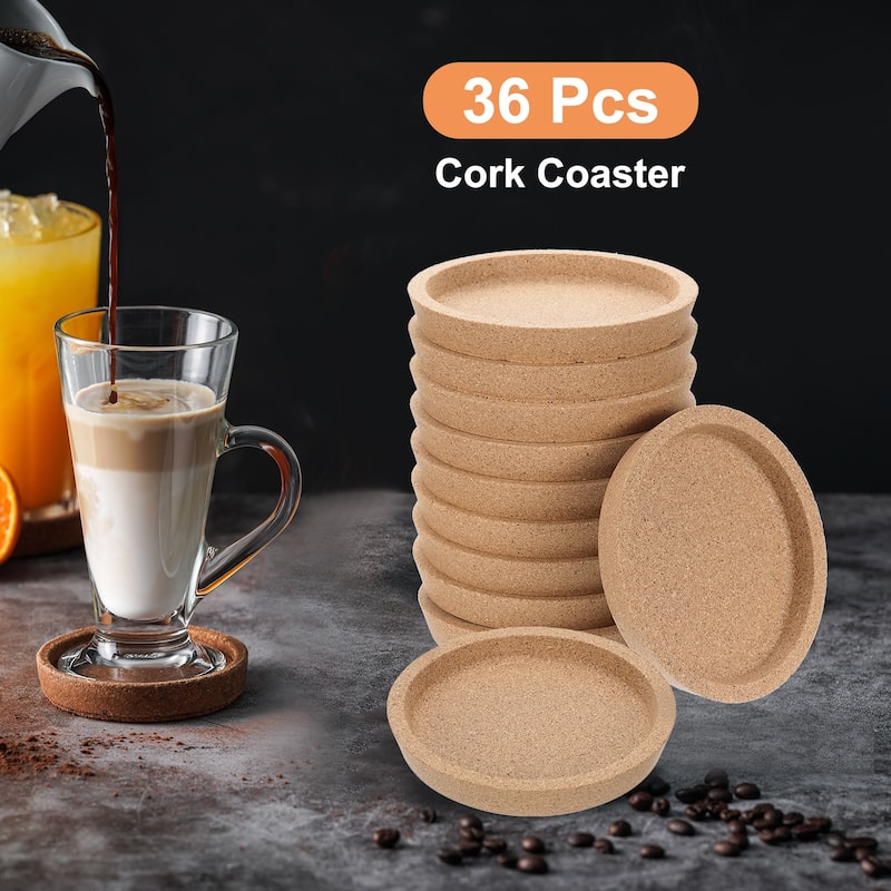 Cork Coaster for Drinks, 4 Inches Round Cork Coasters Brown - 36Pcs