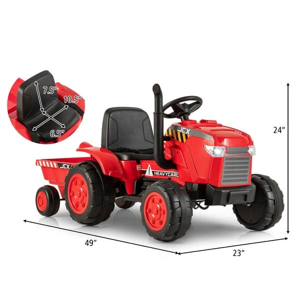 dimension image slide 2 of 4, 12V Kids Ride On Tractor with Trailer and Remote Control - 49” x 23” x 24” (L x W x H)