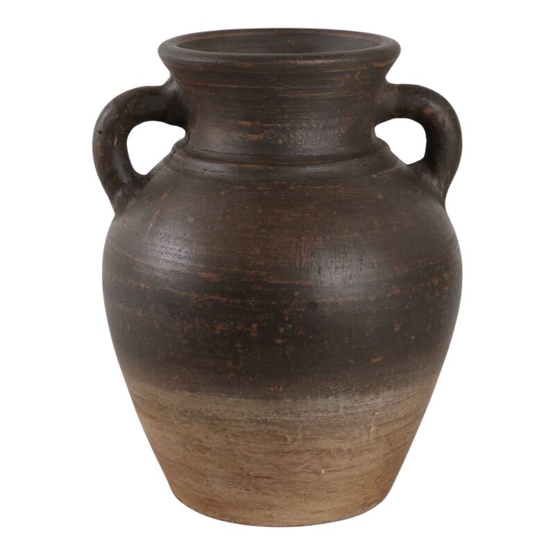 Handcrafted Terracotta Pottery Vase with Amphora Shape and Handles - Brown - 7.5" x 7" x 9"