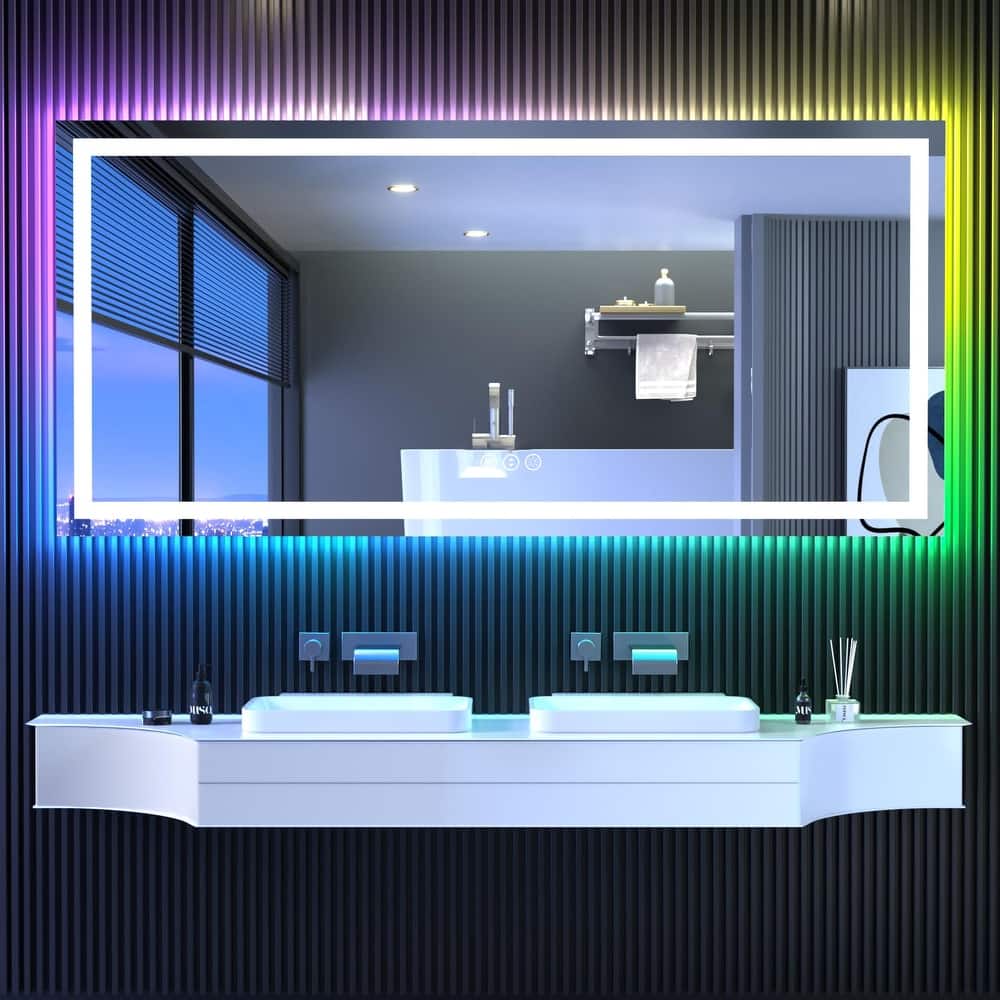 RGB Backlit Mirror Anti-Fog Tempered Glass Bathroom Vanity Mirrors with UL and 3-Year Warranty