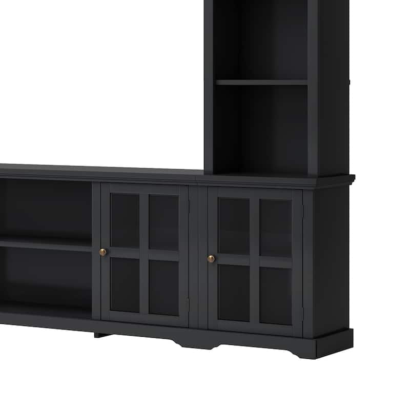 Entertainment Wall Unit with Bridge and Tempered Glass Door, TV Console Table for TVs up to 70"