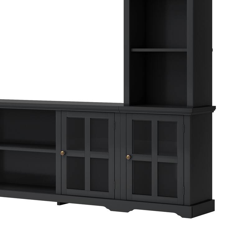 Large Entertainment Wall Unit Set with Open Storage, Wood TV Stand for TV Up to 70", Large Media Console with Cabinet