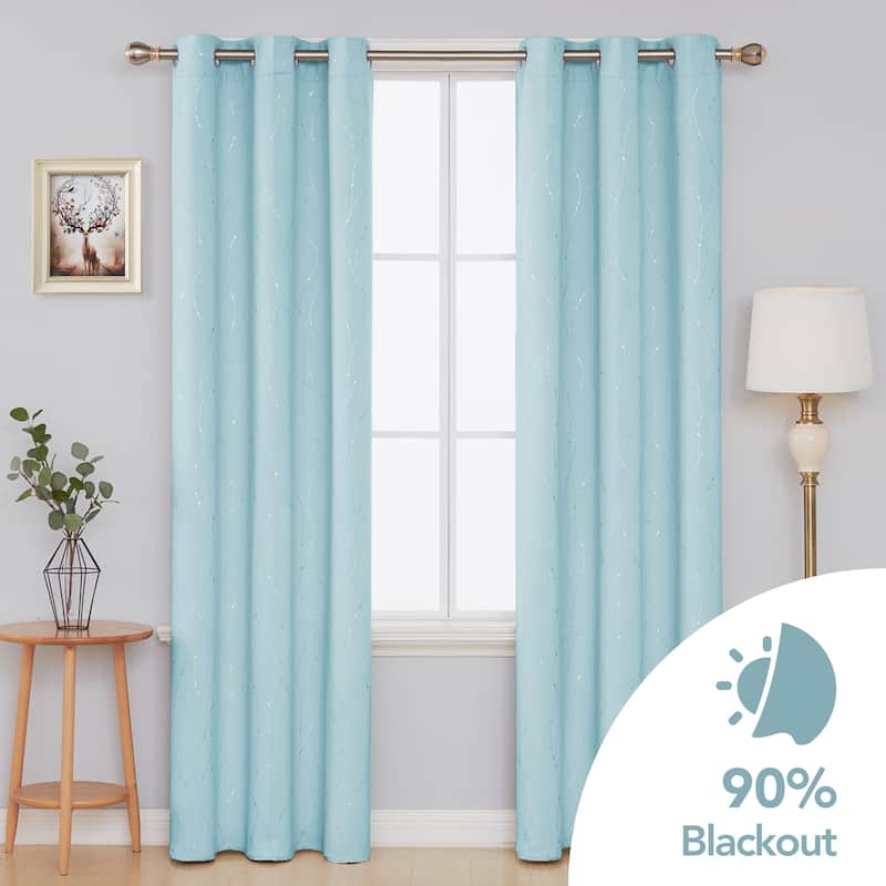 Deconovo Wave Line with Dots 42 Width Curtains Pair(2 Panel) - 42x108 Inch - Sky Blue