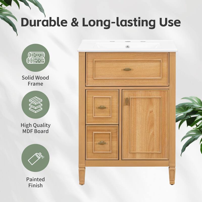 24-Inch Bathroom Vanity with Sink, Solid Wood and MDF Cabinet