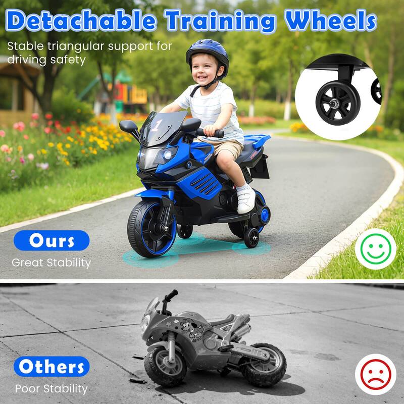 Costway 6V Kids Motorcycle with Music, Horn, Detachable Training