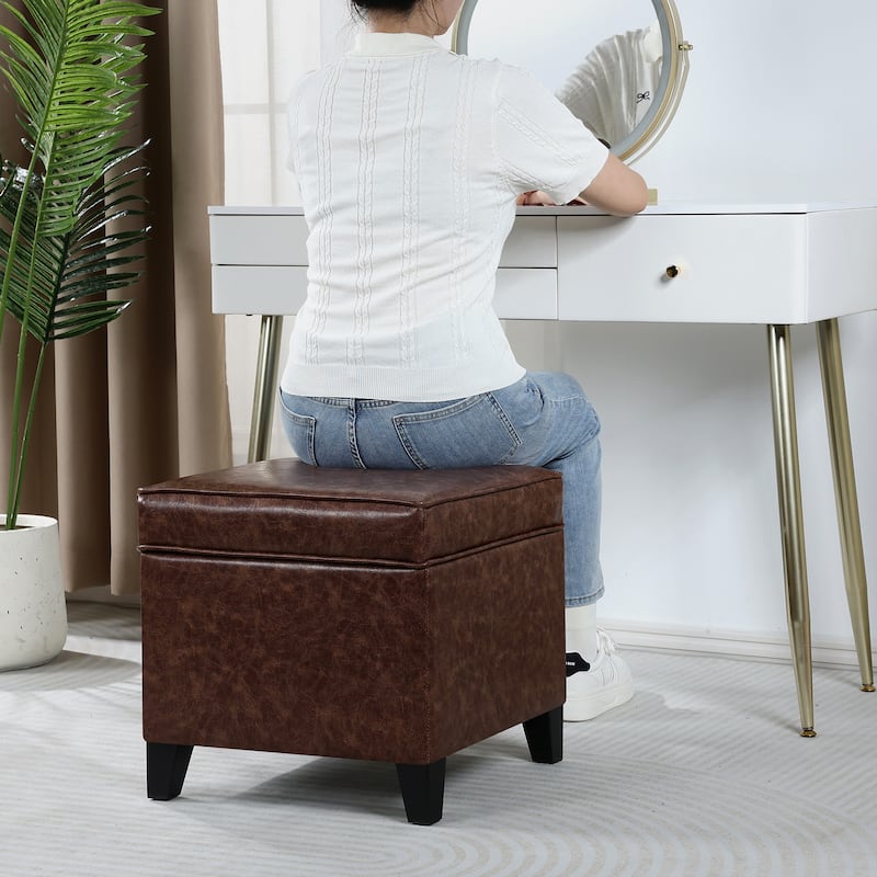 Adeco Square Storage Ottoman 17 inch Footstool