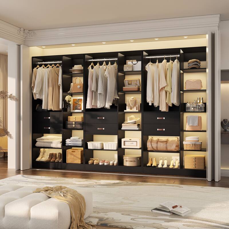 40'' Large Closet System with 10 Shelves and 2 Drawers, Freestanding Closet Organizer with Hanging Rods