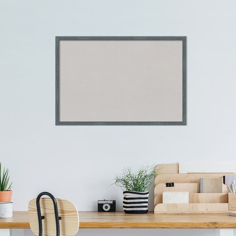 Dixie Blue Grey Rustic Narrow Wood Framed Grey Corkboard Bulletin Board