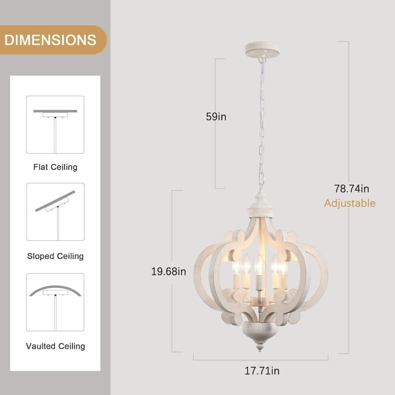 5-Light Country Wood Chandelier Light Fixture for Kitchen Island Dining Room