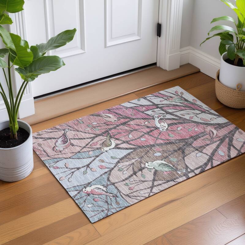 Machine Washable Indoor/ Outdoor Bird Mosaic Chantille Rug