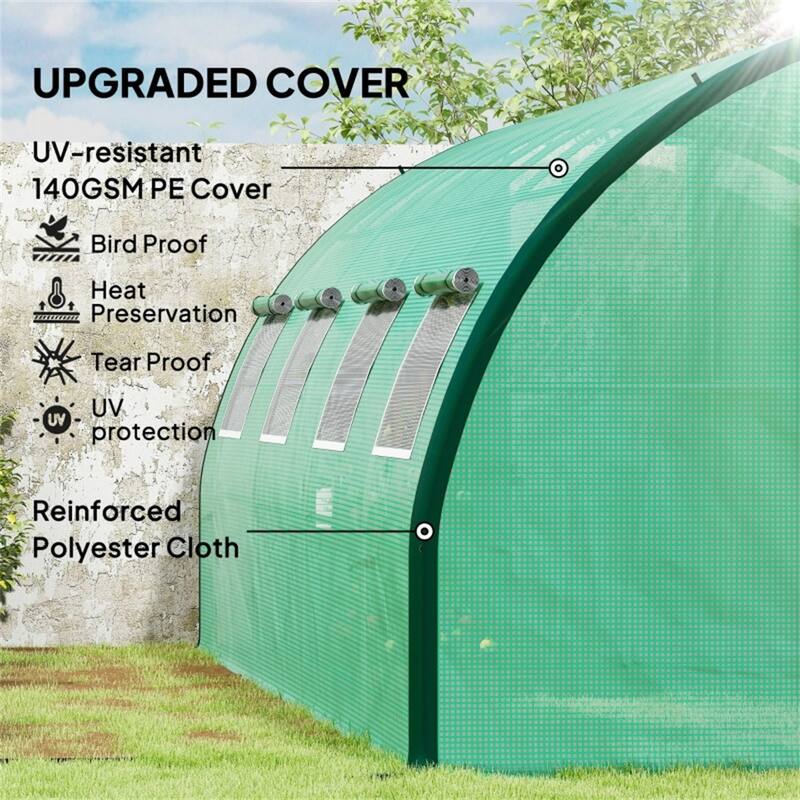 Large Green Poly Tunnel Greenhouse with Galvanized Steel Frame and UV Weather Protection Ventilation