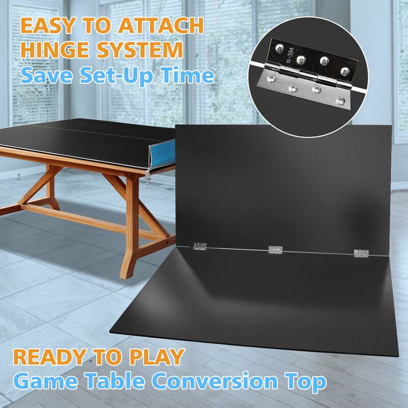 8ft Black Mid-Size Ping Pong Conversion Top Foldable & Portable Table Tennis Table Top for Indoor Games
