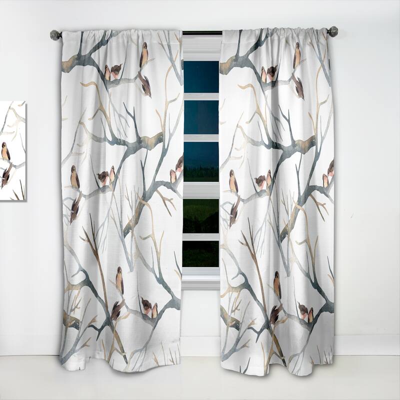 Designart 'Little Birds On The Tree Branches I' Traditional Curtain Single Panel