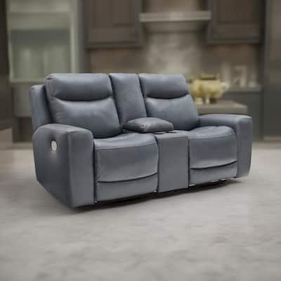 Minda Power Recliner Loveseat, Rich Gray Real Leather, USB, 79 Inch