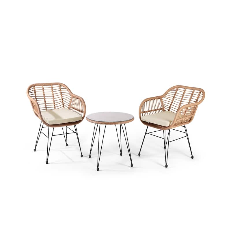 Crescent 3-Piece Outdoor Wicker Patio Bistro Set with Cushions - White