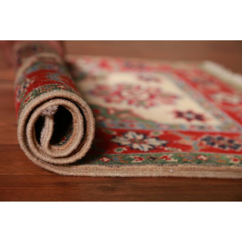 Kazak Oriental Accent Foyer Rug Handmade Wool Carpet - 2'0"x 3'0" - 2'0"x 3'0" - Ivory/Beige