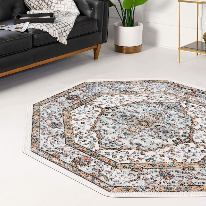 Traditional Jeopok Collection Area Rug - Ivory - 7'x7' Octagon