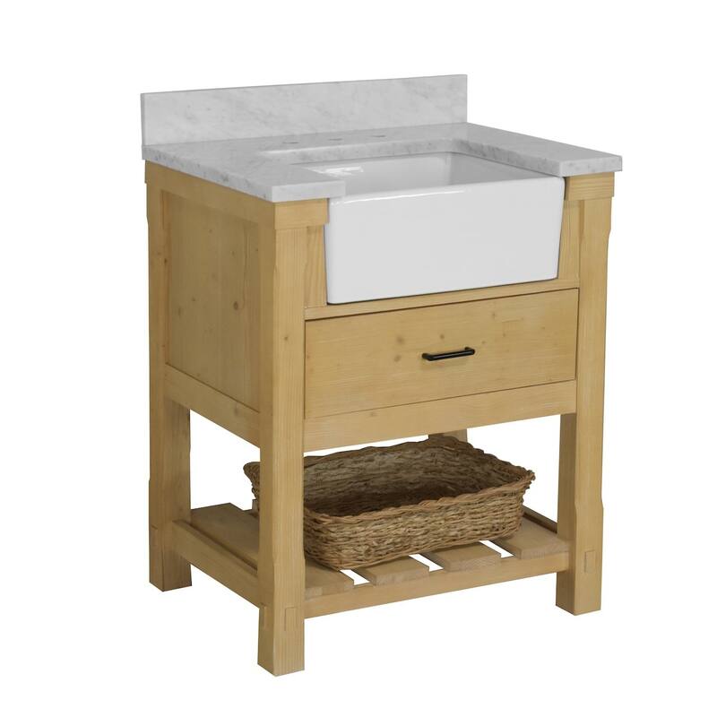 KitchenBathCollection Charlotte 30" Farmhouse Bathroom Vanity with Carrara Marble Top