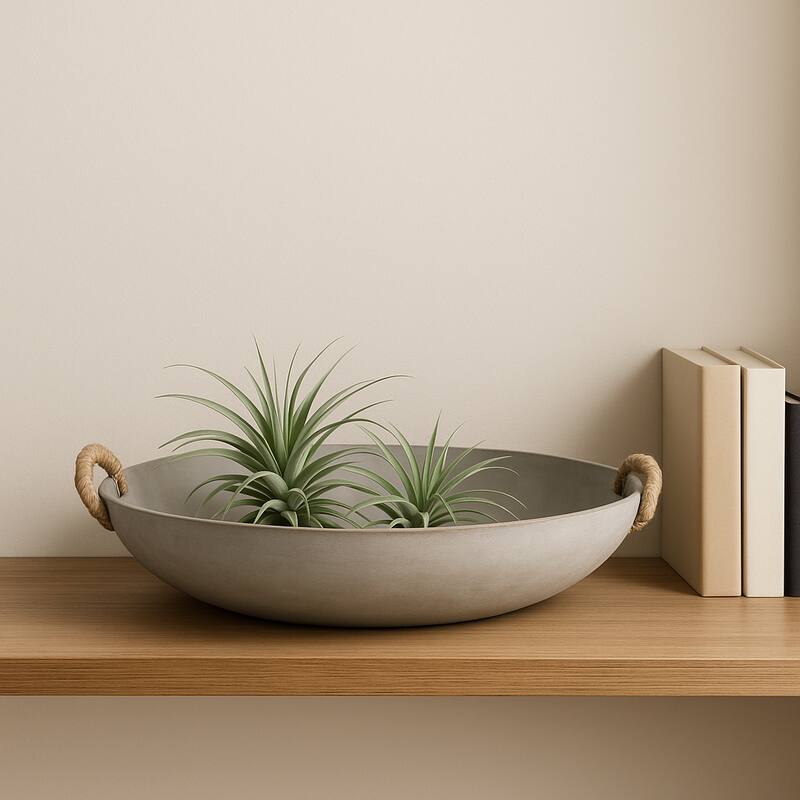 Oval Decorative Bowl with Woven Handles for Home Decor - 12", Gray - Gray - 16.0"