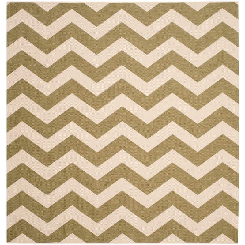 SAFAVIEH Courtyard Merlene Chevron Indoor/ Outdoor Waterproof Patio Backyard Rug - 6'7" Square - Green/Beige