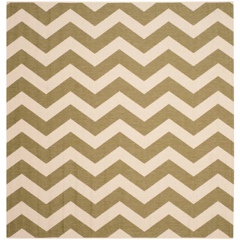 SAFAVIEH Courtyard Morganne Chevron Indoor/ Outdoor Waterproof Patio Backyard - 6'7" x 6'7" Square - Green/Beige - Square