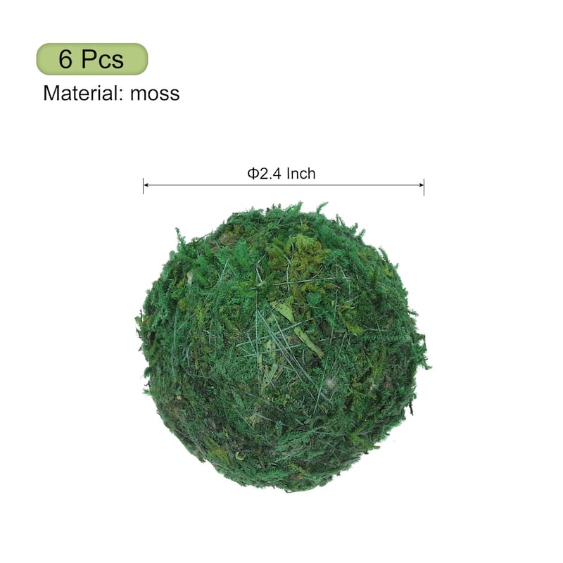 6Pcs Moss Balls Green Decorative Moss Ball for Vase Fillers Home Decor - 2.4 Inch