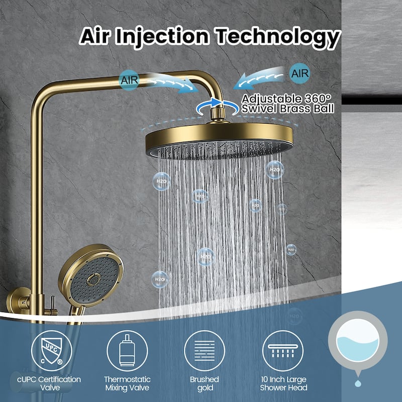 47"H Solid Brass Thermostatic Shower System with Rough-In Valve