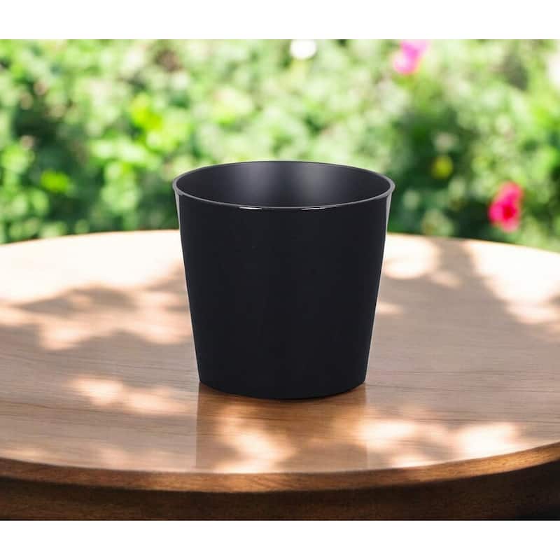 HomeRoots 7" Black Recycled Plastic Indoor Outdoor Round Pot Planter - Black