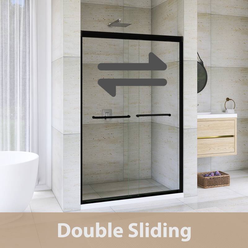 Double Sliding Framed Shower Door in Matte Black Finish