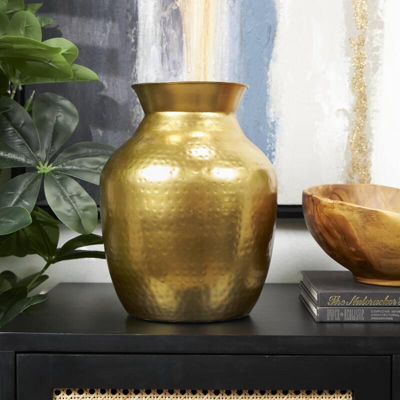 Metal Hammered Spotted Decorative Vase - Gold - Roche River Decor