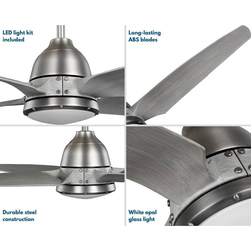 Alleron Collection 4-Blade Grey Weathered Wood 56-Inch DC Motor LED Urban Industrial Ceiling Fan - 56 in x 56 in x 16 in