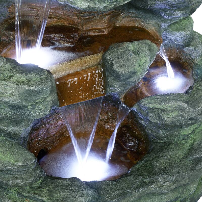 Alpine Corporation TZL274 79" Gray Outdoor Floor Multi Tier Water Fountain with LED Lights