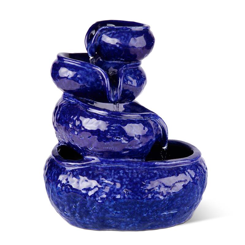 Glitzhome 11.75"H 4-Tiered Ceramic Cobalt Blue Table Fountain with Pump