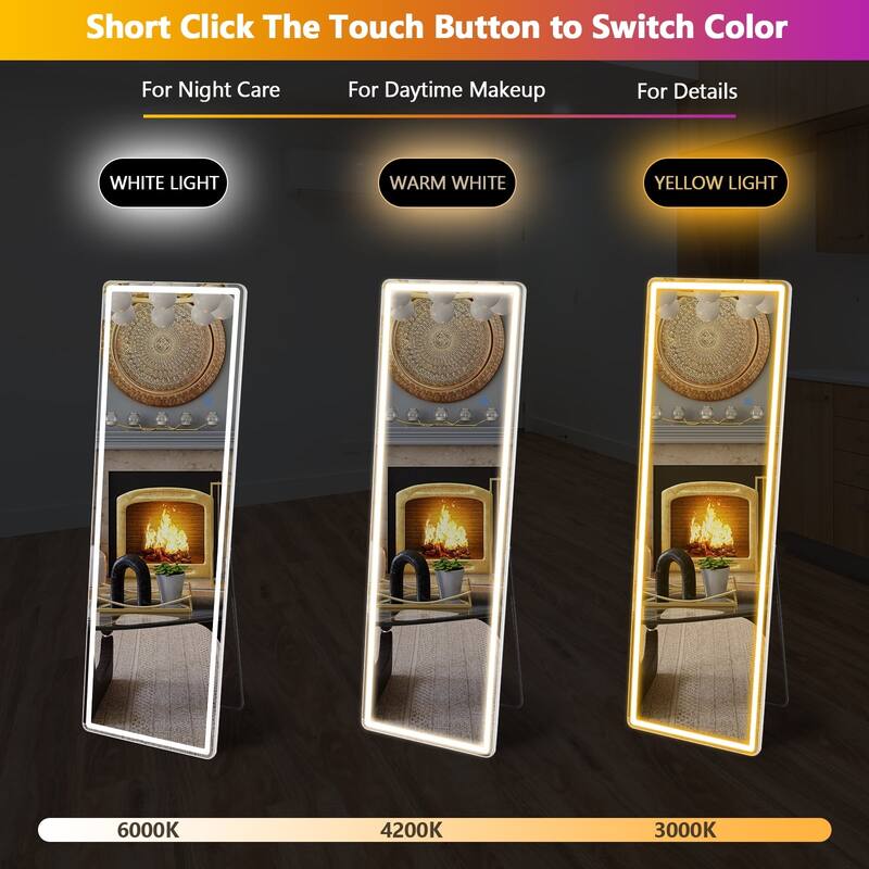 Floor Mirror with LED Light, 64" x 21" Full Length Mirror with Stand, Hanging Mirror Wall Mounted Mirror Full Body Mirror