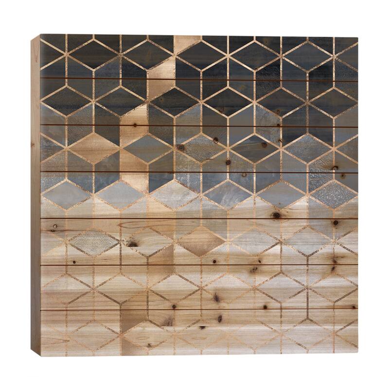 Soft Blue Cubes Print On Wood by Elisabeth Fredriksson - Multi-Color - 26x26x1.5
