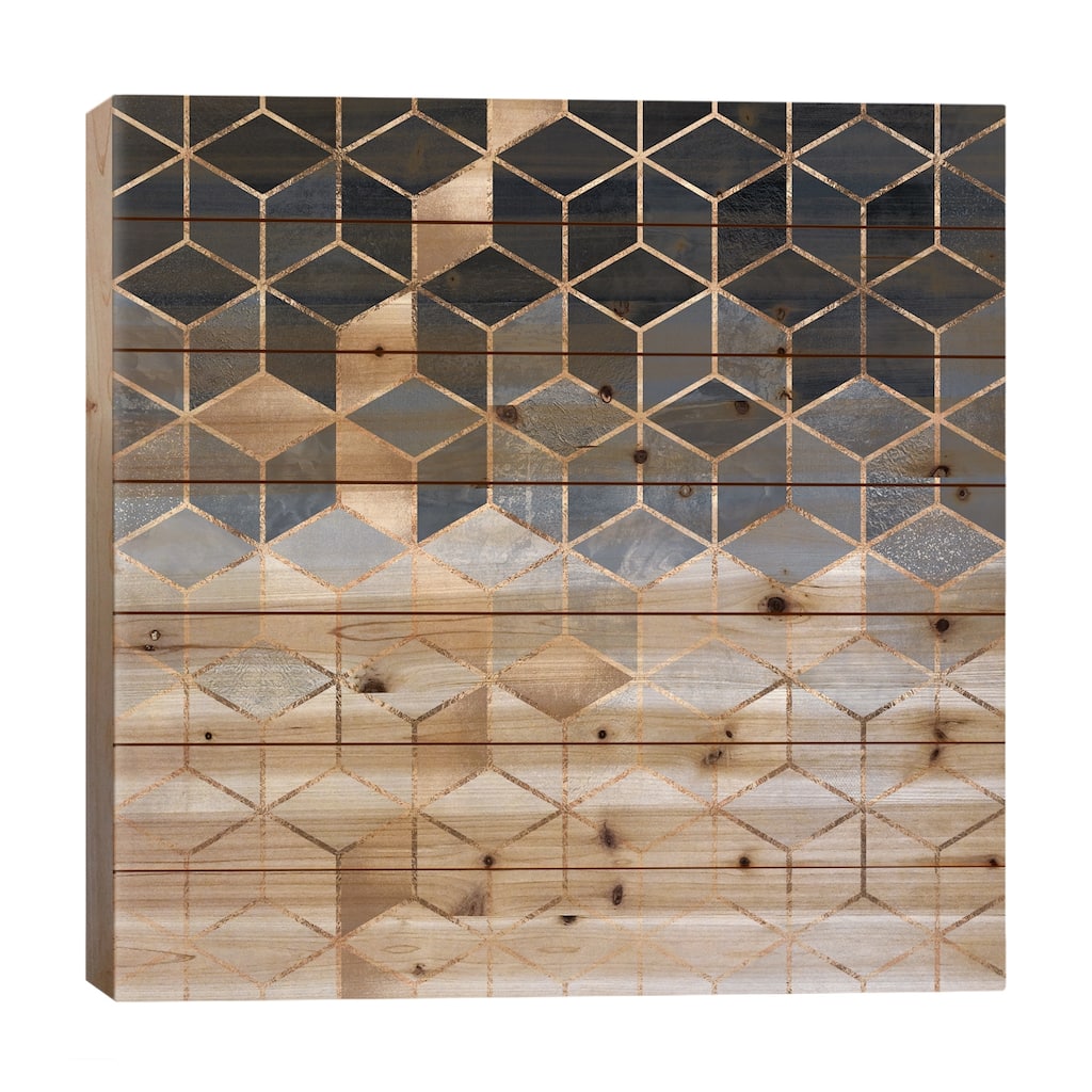Soft Blue Cubes Print On Wood by Elisabeth Fredriksson - Multi-Color