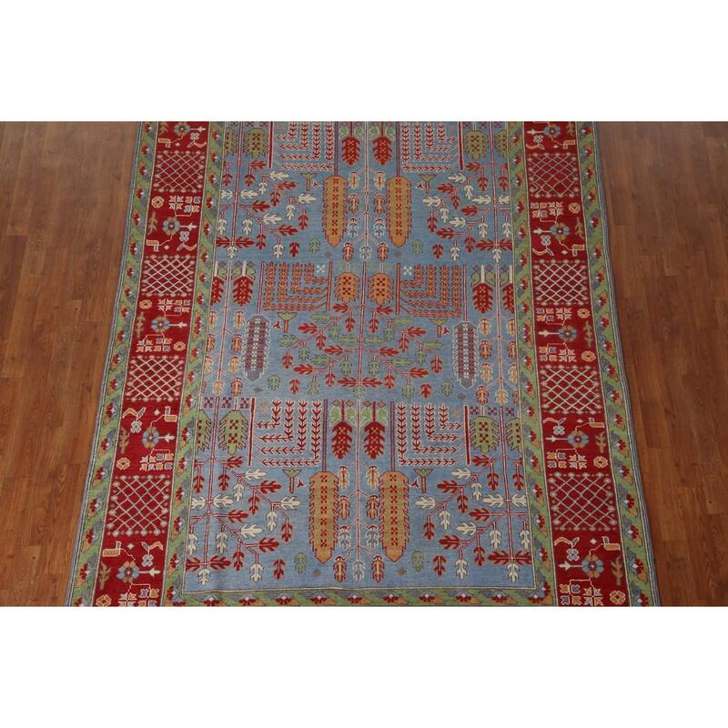 Traditional Light Blue Kazak Area Rug Handmade Wool Carpet - 6'6" x 9'5"