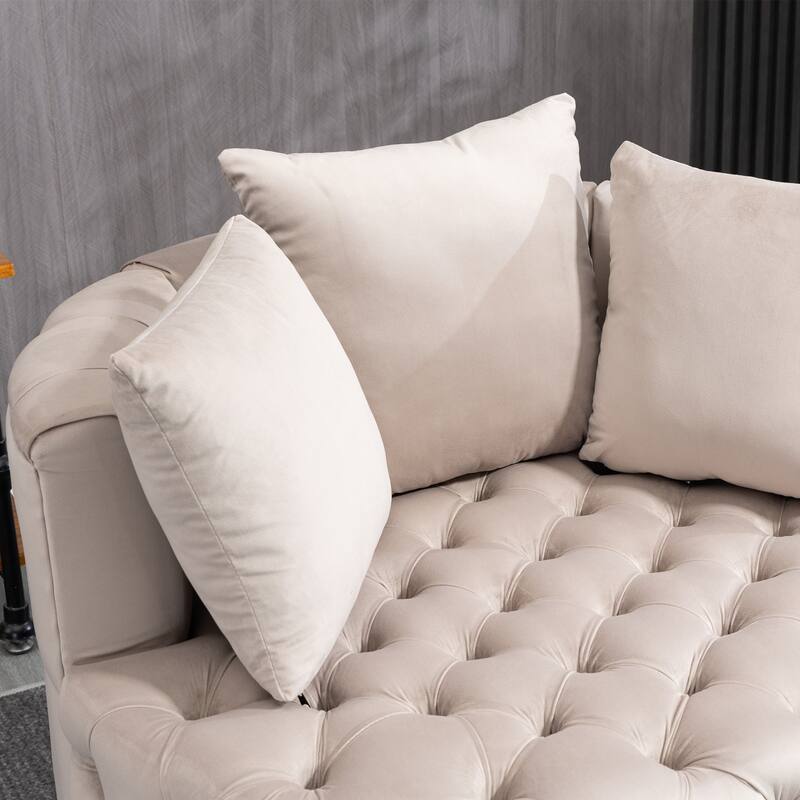 Oversized Barrel Accent Chair with 3 Pillows, Velvet Tufted Upholstered Round Club Chair, Ergonomic Reading Sofa Chair