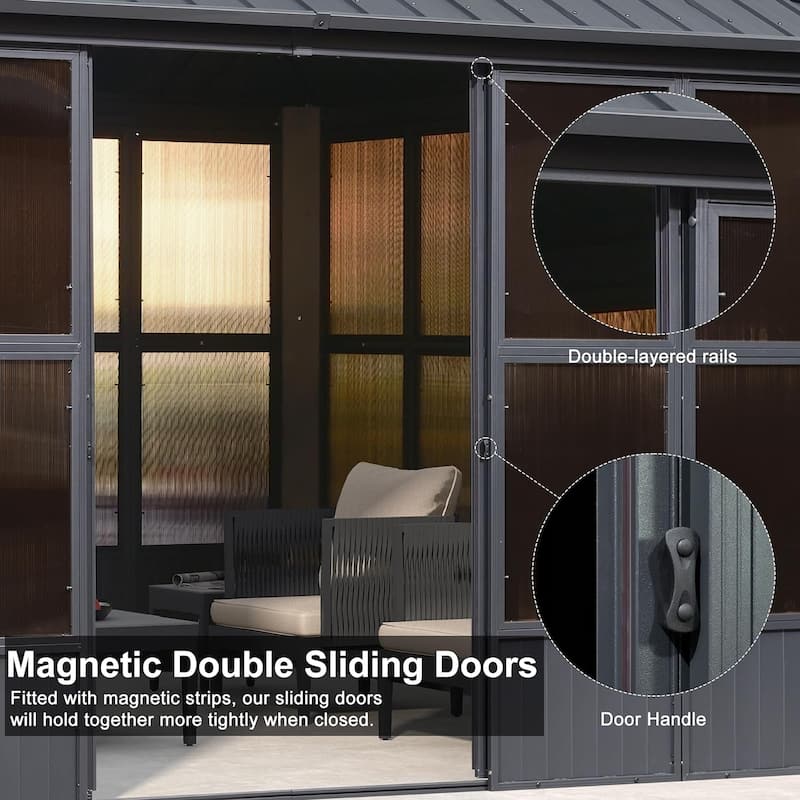 PURPLE LEAF Double Top Outdoor Sunroom All-Weather Screen House Patio Hardtop Gazebo