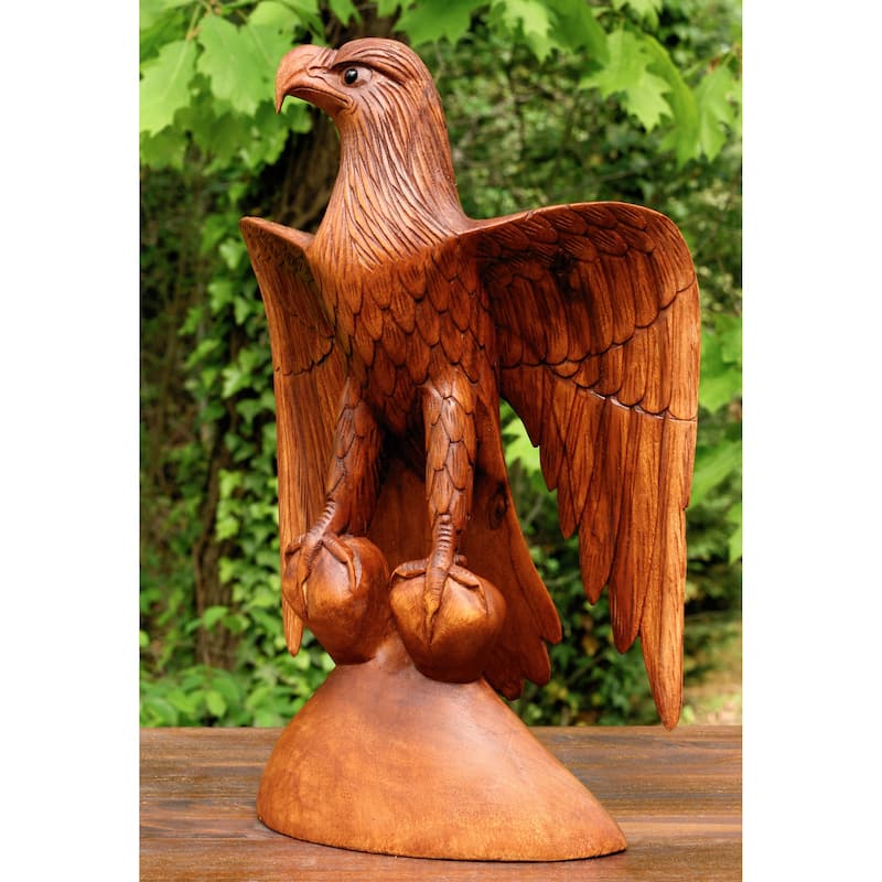 16" Huge Extra Large Big Wooden Handmade American Eagle Statue Handcrafted Figurine Sculpture Hand Carved Lodge Outdoor Decor