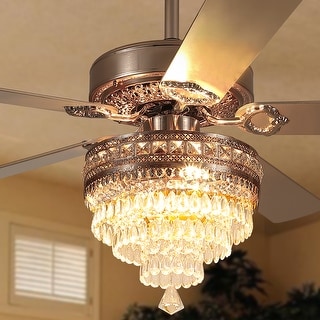 52"/62" Modern Crystal Chandelier Ceiling Fan Light,Reversible Airflow,E12 Bulbs,for Bedroom,Kitchen,Patio