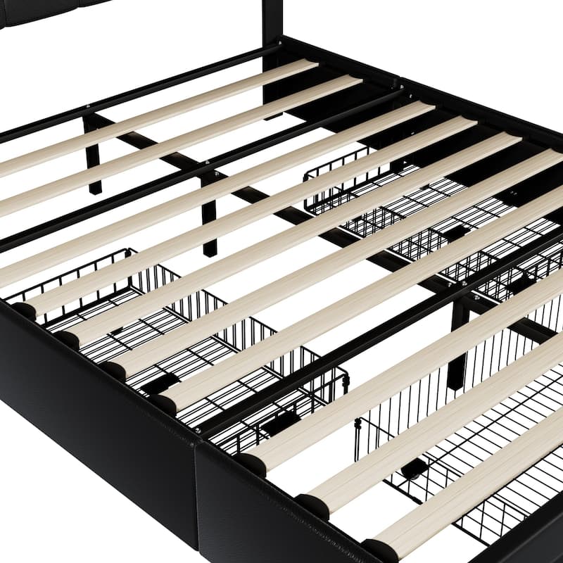 Javlergo Twin/Full/Queen Size Bed Frame with Headboard Upholstered Tufted LED Platform Bed Frame with 4 Storage Drawers