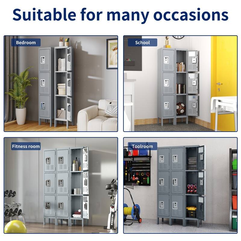 66"H Metal 3 Door Storage Locker for Employees, Gym, Garage